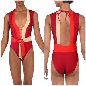 Kenneth Cole Plunging Tummy Toner Swimsuit L NWT